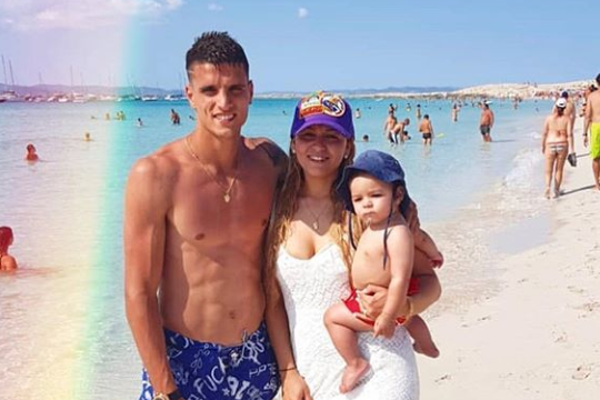 File photo of Erik Lamela chilling with his girlfriend, Sofia Herrero, and son at the beach 