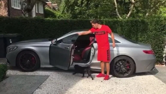  Mesut Ozil opening his car's door to his dog