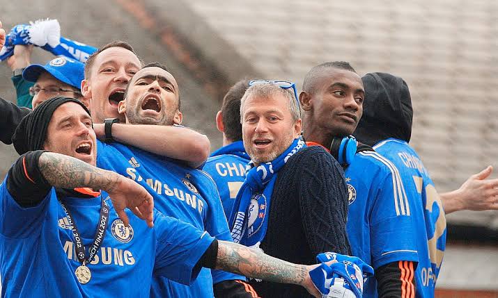 Owner of Chelsea FC Roman Abramovich and some members of his Champions League winning Chelsea team 