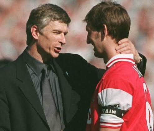 Tony Adams and coach Arsene Wenger during his playing days 