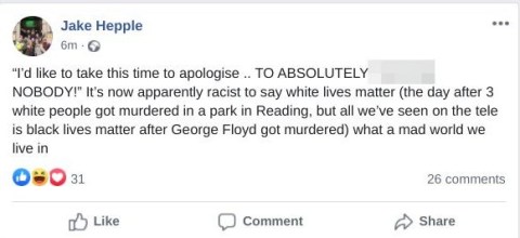 Facebook post of the Burnley fan who claimed responsibility for the incident