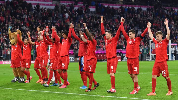 Bayern Munich celebrate their Bundesliga win in 2019
