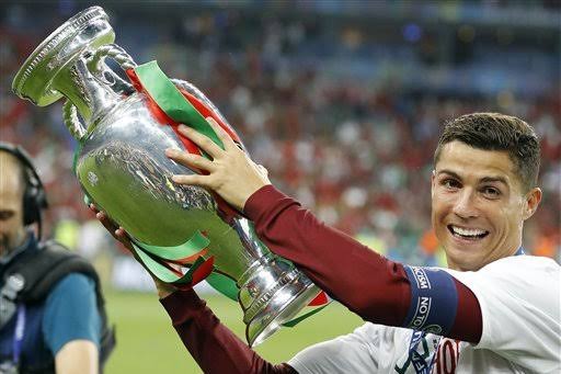 Cristiano Ronaldo celebrating the UEFA European Championship in 2016