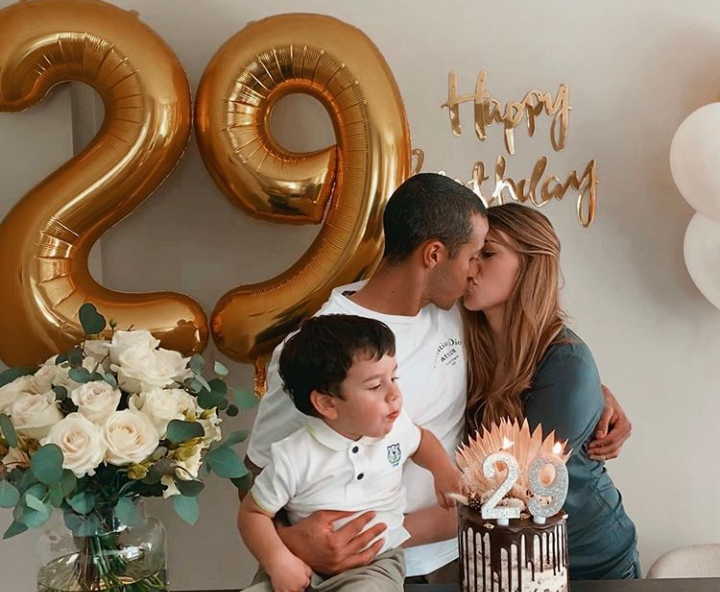 Thiago Alcantara celebrating his 29th birthday with his wife, Julia.