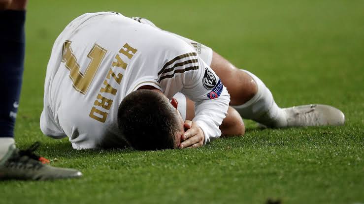 Eden Hazard being hit by an ankle fracture while playing for Real Madrid 