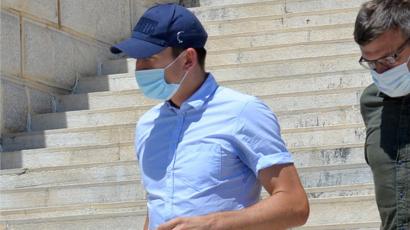Harry Maguire exiting the courtroom in Greece. 