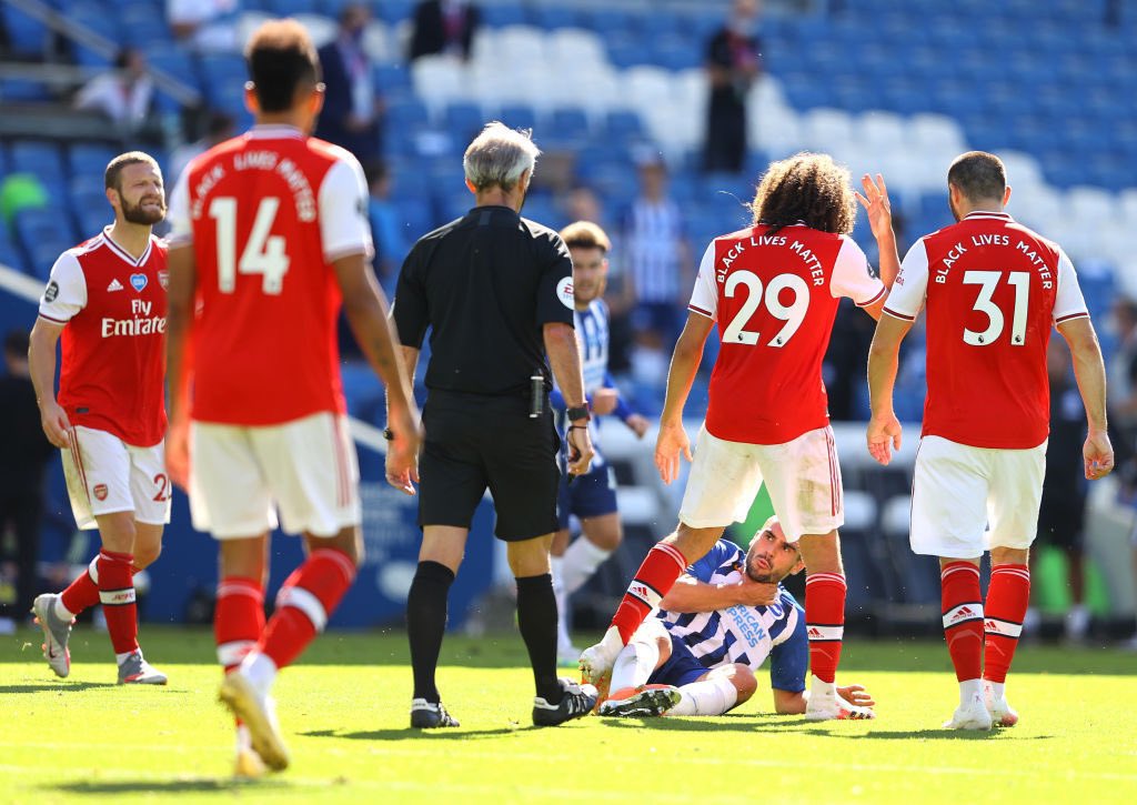 The aftermath of Matteo Guendouzi's attack on Neal Maupay on June 20.