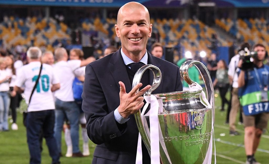 Zinedine Zidane with the UEFA Champions League trophy in 2018.