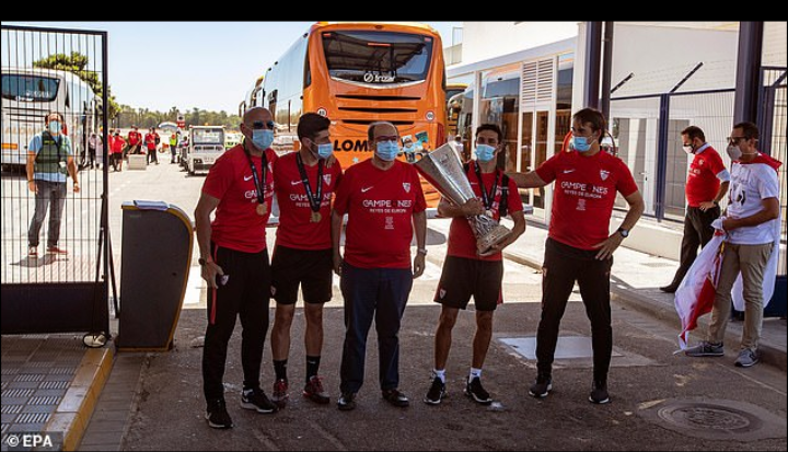 Europa League winner Sevilla with the Europa Cup in display 