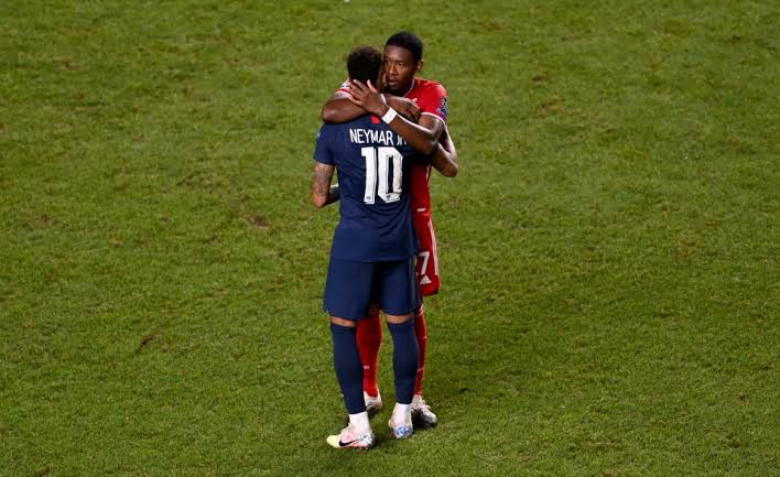 David Alaba Hugging Neymar after UEFA Champions League final match on Sunday, August 23.
