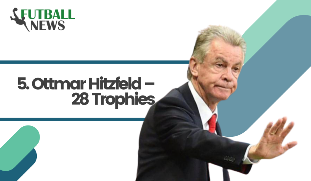 The German coach is one of the few men who stood on the sidelines for both Borussia Dortmund and Bayern Munich and won both the Bundesliga and the Champions League with both clubs. Hitzfeld received 28 awards during his career, mostly from the late 1990s to the early 2000s.  In 1996 and 2000, Hitzfeld received two awards for "best coach in the world". The now retired German is now considered one of the greatest managers in sport.