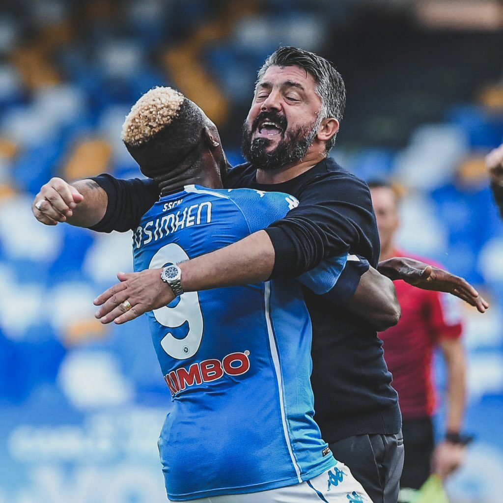 Gennaro Gattuso embraced Victor Osimhen after his debut goal for Napoli.