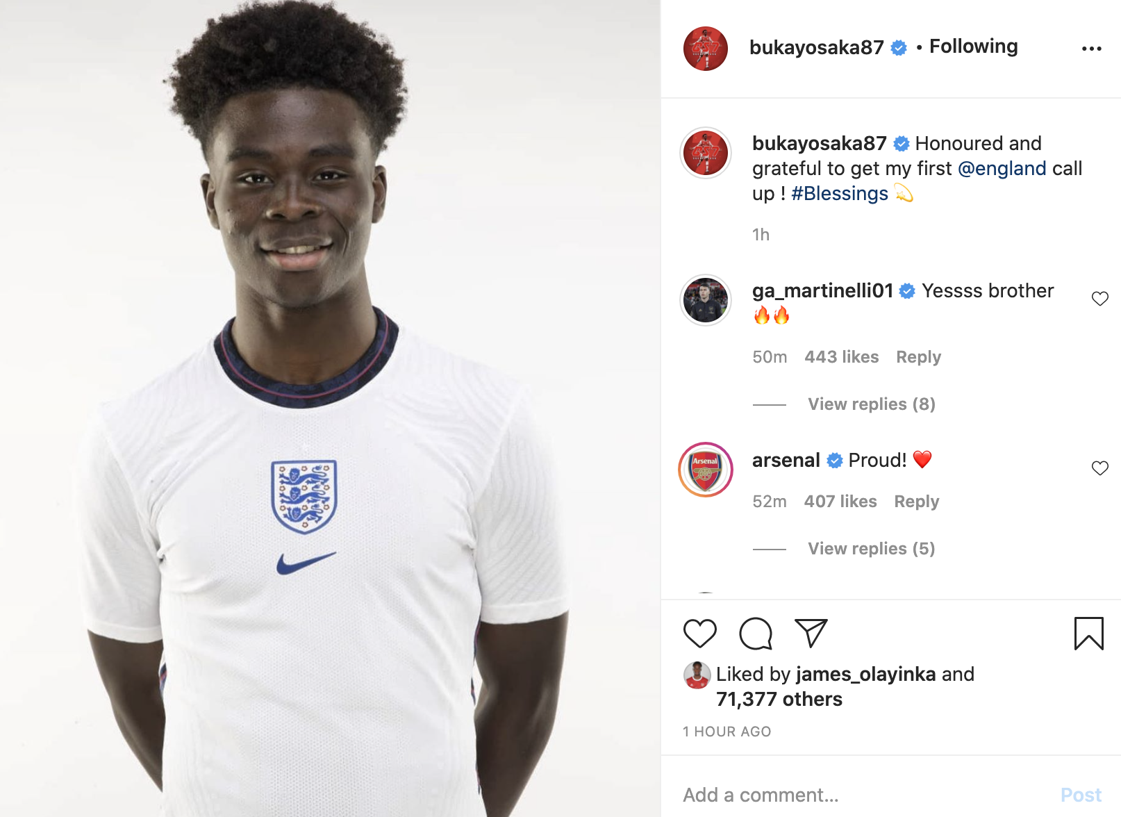 Arsenal player Bukayo Saka was called-up for England's ...