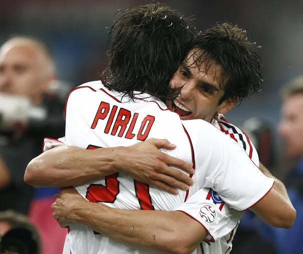 Kaka and Andrea Pirlo celebrating a goal while at AC Milan. 