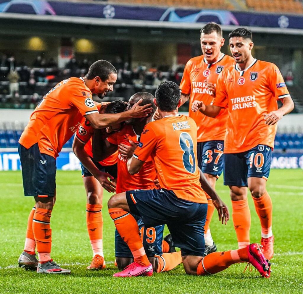 Demba Ba celebrates as he scored Istanbul Basaksehir first Champions League goal. 