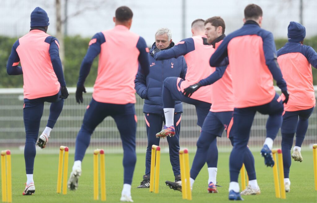 Jose Mourinho coordinating Tottenham Hotspur's training session. 