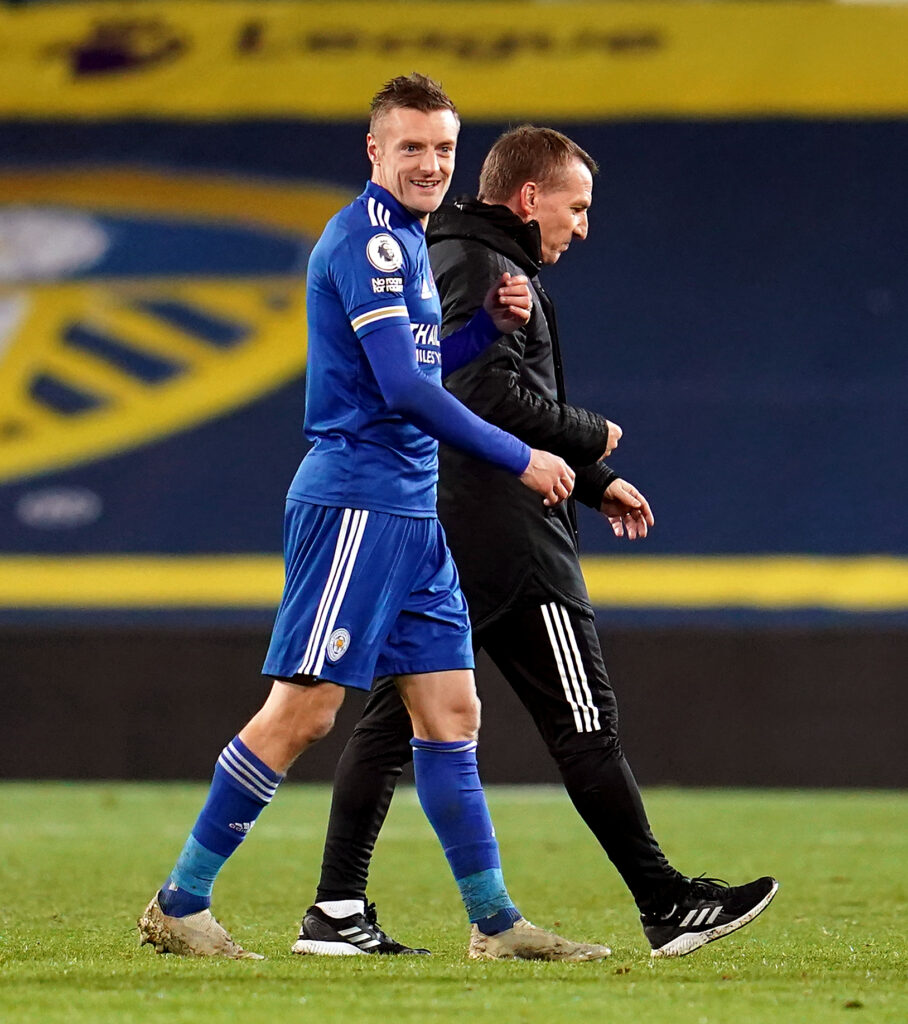  Leicester City talisman Jamie Vardy and the club's coach Brendan Rodgers 