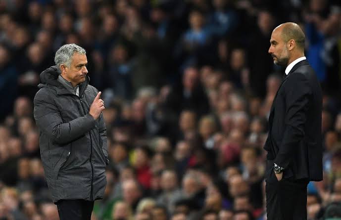 Jose Mourinho and Manchester City's Pep Guardiola. 