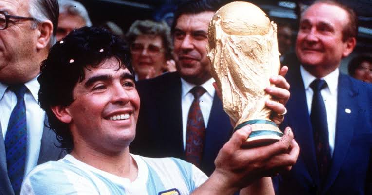 Diego Maradona celebrating his 1986 FIFA World Cup triumph. 
