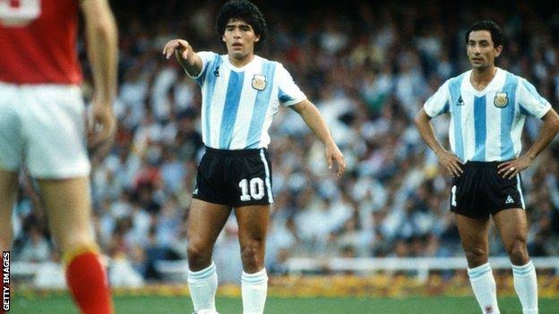 Diego Armando Maradona in action for Argentina.