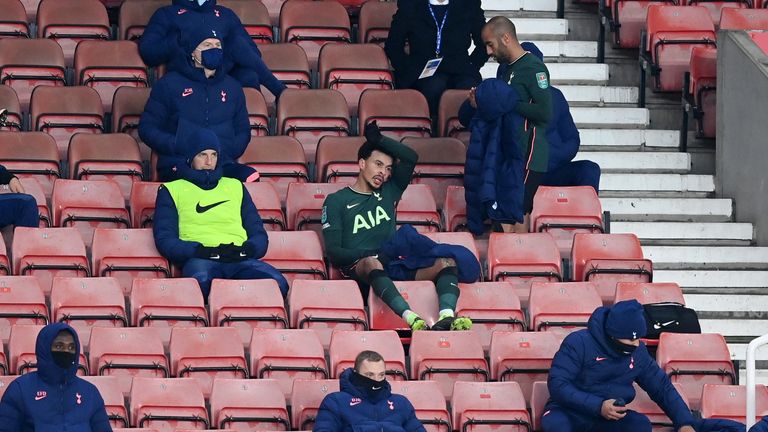 Dele Alli on the stands after he was substituted in the match between Tottenham and Stoke on Wednesday, December 23. 