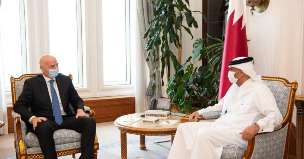  Gianni Infantino and Qatar’s Prime Minister Sheikh Khalid bin Khalifa bin Abdulaziz Al Thani