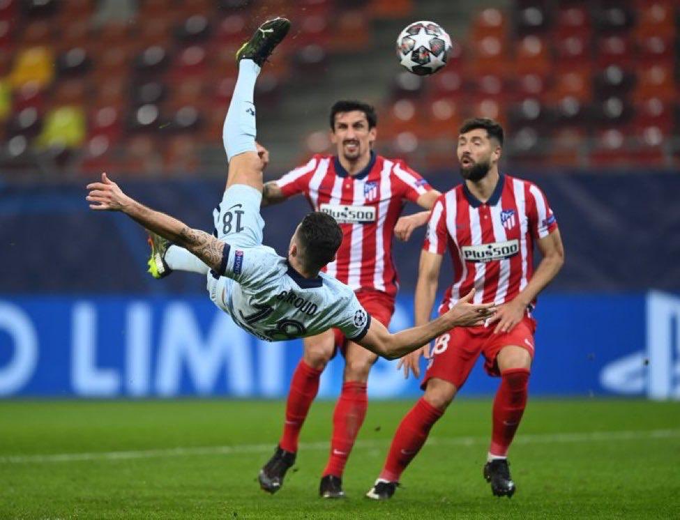 Olivier Giroud scores overhead kick against Atletico Madrid on Tuesday. 