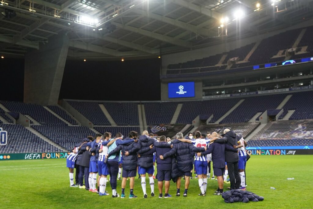 Porto players celebrate their victory over Juventus.