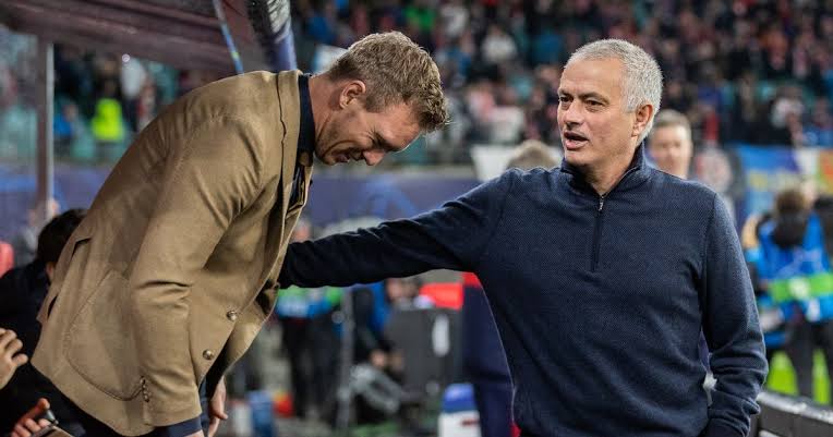 RB Leipzig coach Julian Nagelsmann and Tottenham's coach Jose Mourinho