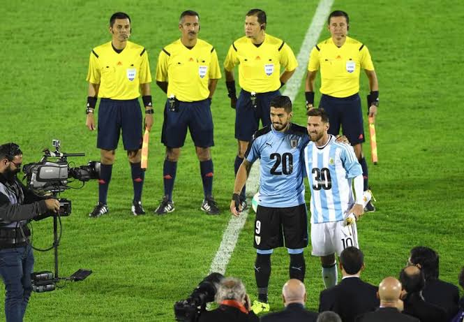 2030 FIFA World Cup: Uruguayan football star, Luis Suarez and Argentine football star, Lionel Messi promoting Uruguay and Argentina bid before a friendly match in 2017.