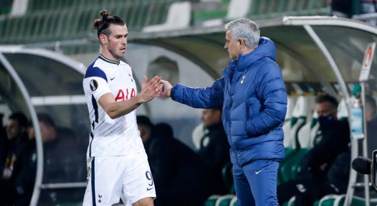 Gareth Bale and Tottenham's manager Jose Mourinho.