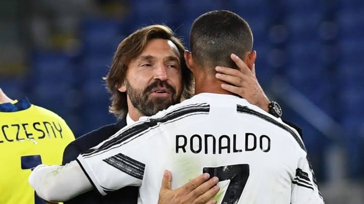 Cristiano Ronaldo and his coach at Juventus, Andrea Pirlo.