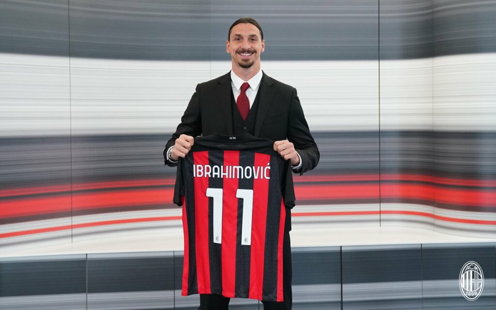 Zlatan Ibrahimovic unveiling after extending his contract with AC Milan. 