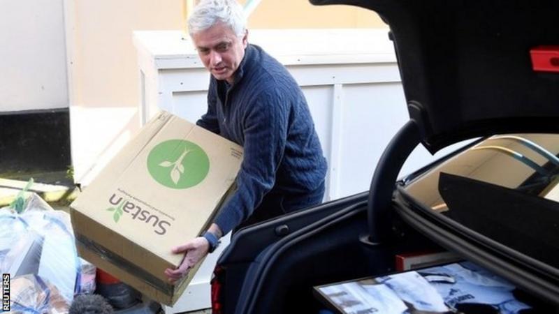 Jose Mourinho packing his stuff from his former office at Tottenham Hotspur. 