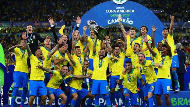 Brazil players lift 2019 Copa America.