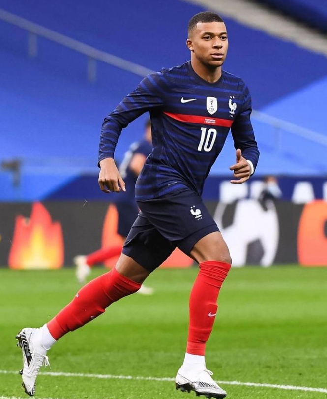 Kylian Mbappe in action for France.