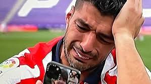 Luis Suarez shedding some tears after winning this season's La Liga title for Atletico Madrid.