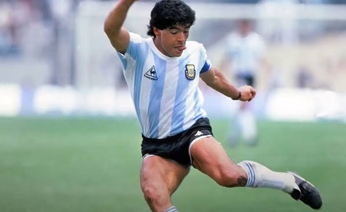 Diego Maradona in action for Argentina.