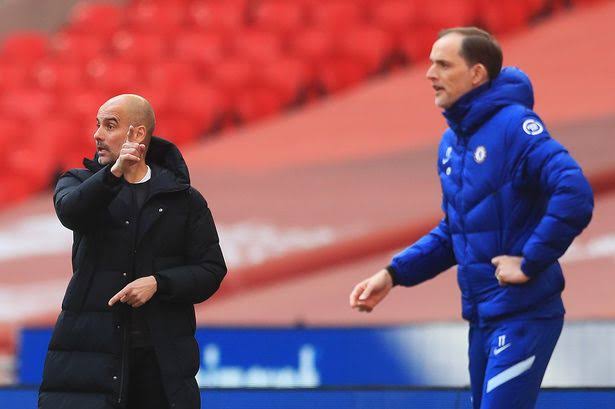 Pep Guardiola of Manchester City and Thomas Tuchel of Chelsea.