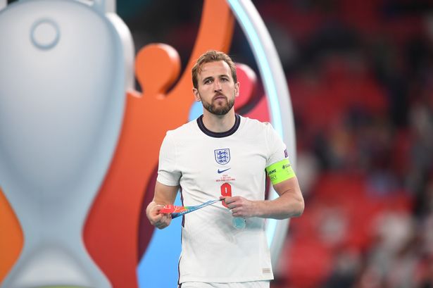 Harry Kane at Euro 2020 with his second runner-up medal. 