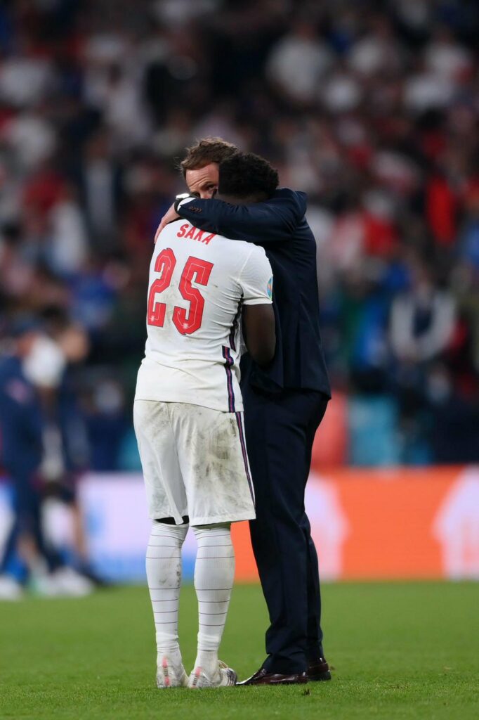 Gareth Southgate gave Bukayo Saka a warm embrace after missing the final kick in Euro 2020.