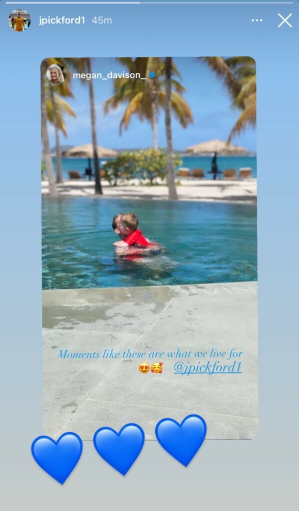 Megan Davison, Jordan Pickford's wife celebrates her husband as he holiday with their son Arlo George