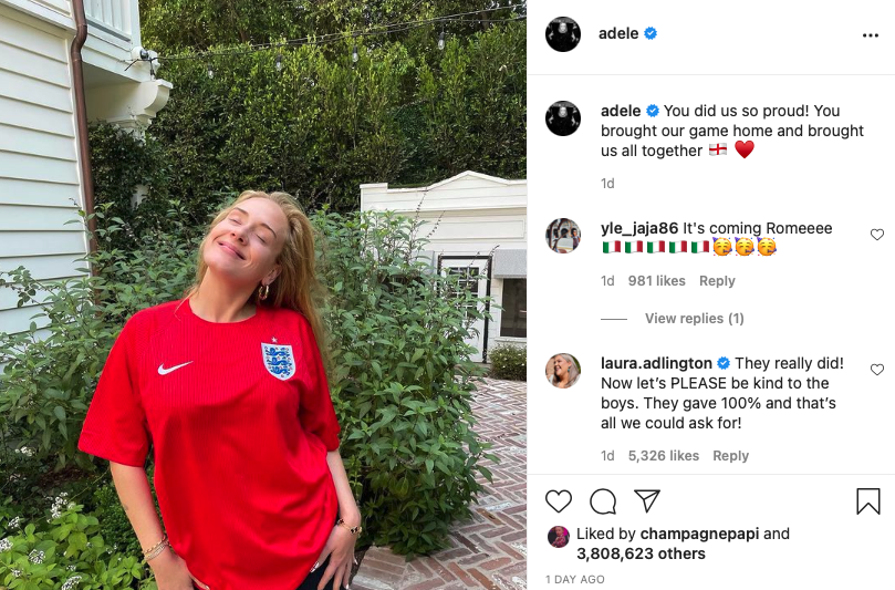 ADele in England football jersey 

