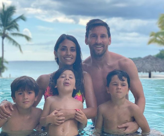 Lionel Messi, his wife, Antonela Roccuzzo, and their three boys.