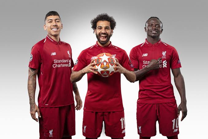 Mohamed Salah, Roberto Firmino, and Sadio Mane of Liverpool.