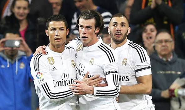 File photo of Cristiano Ronaldo, Gareth Bale, and Karim Benzema at Real Madrid.