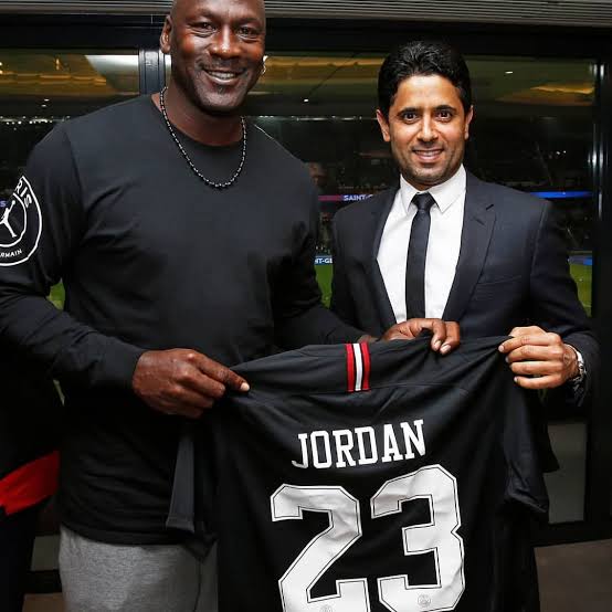 Micheal Jodan and the owner of PSG, Nasser Al-Khelaifi.