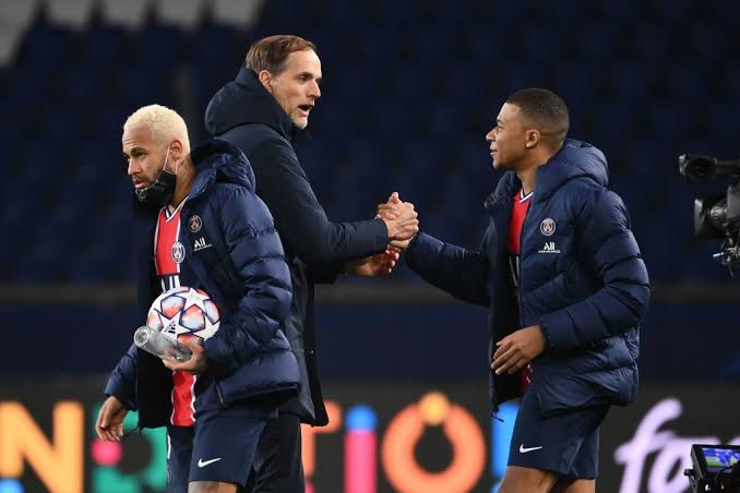 File photo of Neymar, coach Thomas Tuchel and Mbappe during their time together at PSG. 