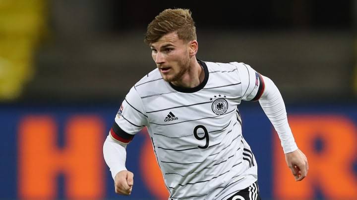 Timo Werner in an action for Germany. 