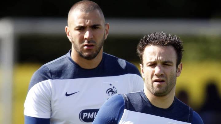 Karim Benzema and Mathieu Valbuena in training while on International duty before they were kicked out of the team in 2015 due to a sex-tape scandal. 